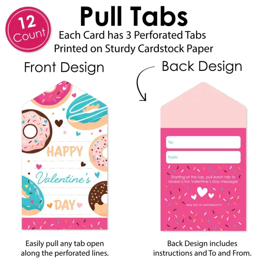 Big Dot of Happiness Donut Worry, Let's Party - Doughnut Cards for Kids - Happy Valentine's Day Pull Tabs - Set of 12 {5}