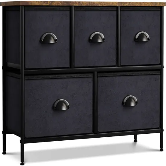 Sorbus Dresser with 5 Drawers - Storage Chest Organizer Unit with Steel Frame, Wood Top, Easy Pull Fabric Bins - Long Wide TV Stand for Bedroom Furniture, Hallway, Closet & Office Organization Black/Wood Top {1}