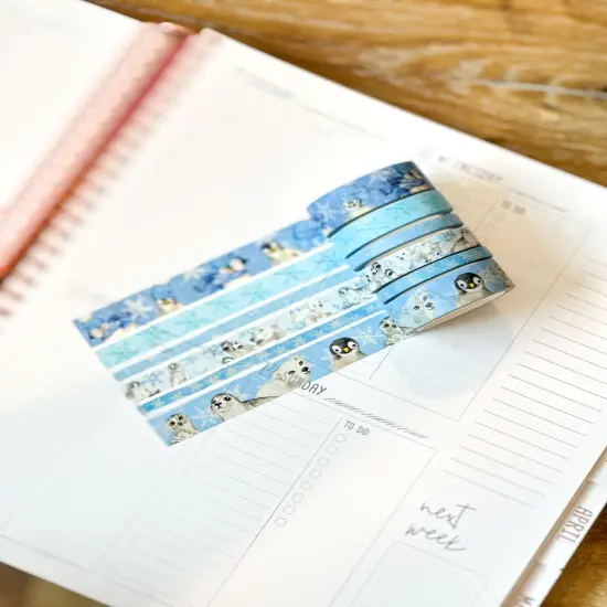 Snow Animals Penguins Polar Bears Seals Winter Arctic Animals Washi Tape Set January 2024 - W099 {3}