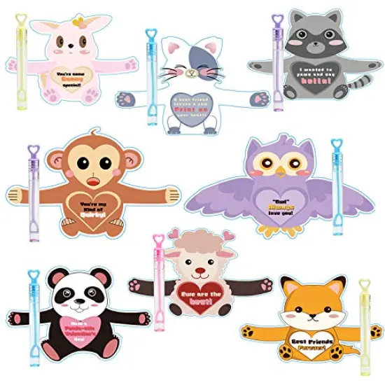 Valentines Day Cards for Kids Gifts - 32 Bubble Wands 32 Valentines Cards 80 Sticker Dots, Valentine's Day Party Favors, Animal Kids Vday Cards for School Valentines Classroom Exchange {5}