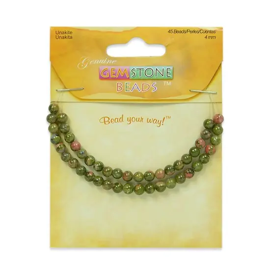 6 Packs of Unakite Gemstone Beads - 4mm - 45 pcs. {1}