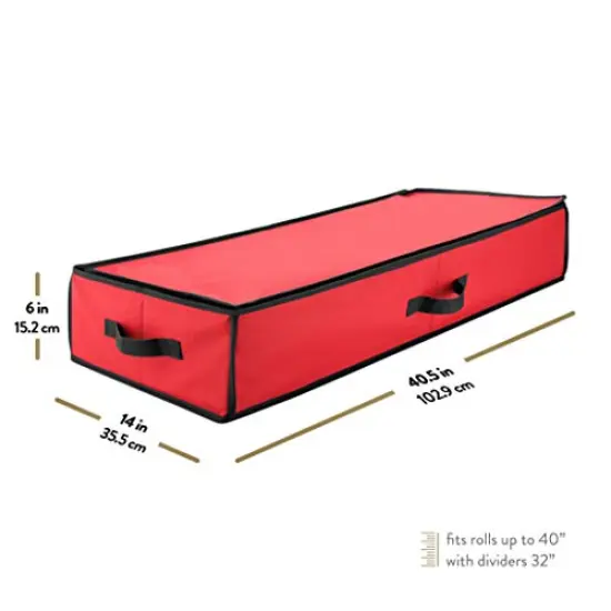 Wrap Organizer, Interior Pockets, fits 18-24 Standers Rolls, Underbed Storage, Wrapping Paper Storage Box and Holiday Accessories, 40&rdquo; Long - Tear-Proof Fabric {3}