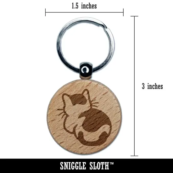 Cat Backside Engraved Wood Round Keychain Tag Charm {2}