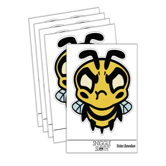 Cute Bee Mad Grumpy Waterproof Vinyl Phone Tablet Laptop Water Bottle Sticker Set - 5 Pack {2}