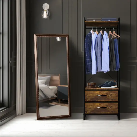 Sorbus Clothing Rack with Drawers - Clothes Stand Dresser - Wood Top, Steel Frame, & Fabric Drawers - Tall Closet Storage Organizer - Garment Rack for Hanging Shirts, Dresses, & Jackets Rustic wood {2}