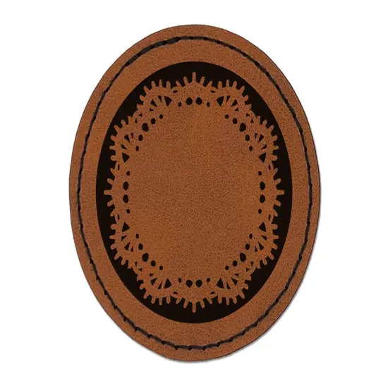 Fancy Cute Lace Doily Round Iron-On Engraved Faux Leather Patch Applique - 2.5" Brown {1}
