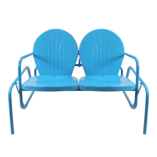 Northlight 2-Person Outdoor Retro Metal Tulip Double Glider Patio Chair, Turquoise Blue {1}