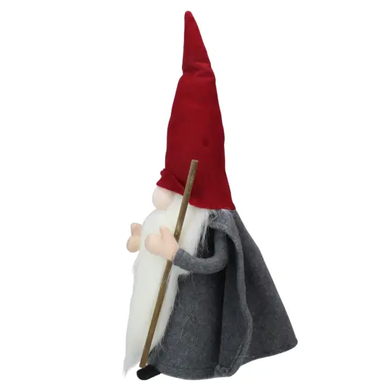 Northlight Standing Bulbous Nose Gnome Holding a Stick - 18" - Gray and Red {3}