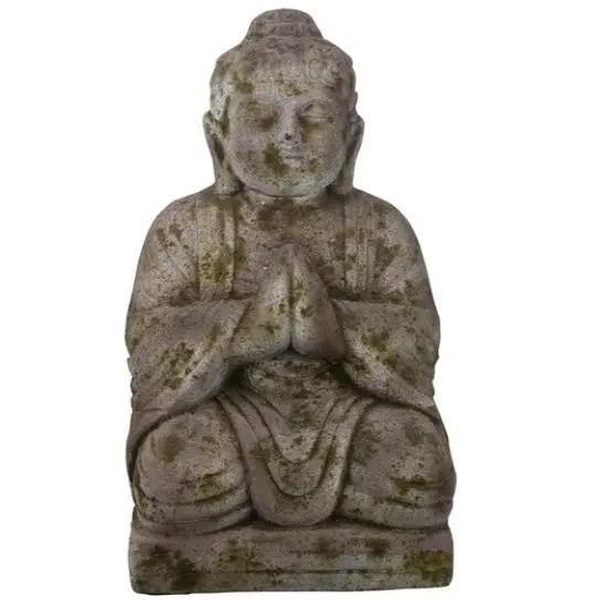 A & B Home 19.5" Antique Gray-Brown and Green Praying Buddha Statue {1}