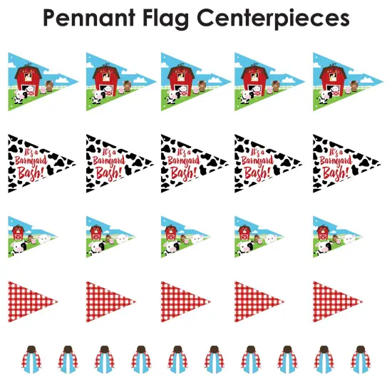 Big Dot of Happiness Farm Animals - Triangle Barnyard Baby Shower or Birthday Party Photo Props - Pennant Flag Centerpieces - Set of 20 {7}