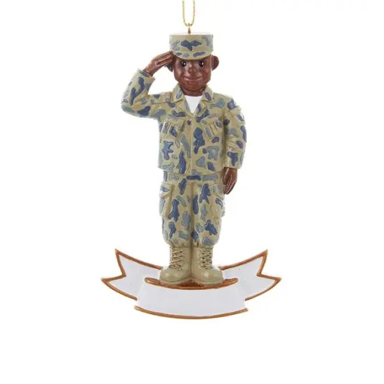Kurt Adler 4.25" Blue and Brown Army Uniformed Soldier Saluting Christmas Ornament {1}