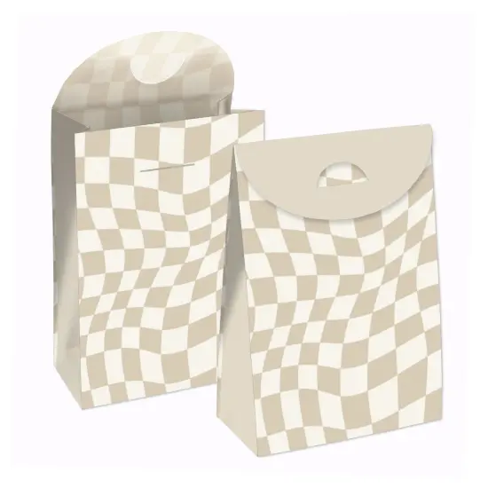 Big Dot of Happiness Tan Checkered Party - Gift Favor Bags - Party Goodie Boxes - Set of 12 {1}