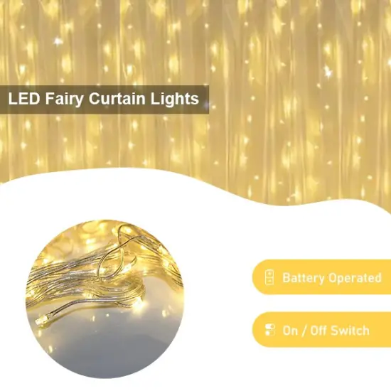 Perfect Holiday 96 LED Curtain String Light Battery Operated - Warm White {3}