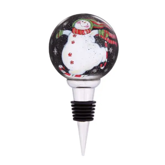 Ne'Qwa 5.75" Ne'Qwa "Peppermint Skates" Glass Christmas Wine Stopper White {1}