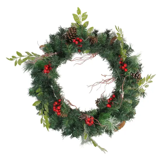 Northlight Frosted Mixed Pine, Twig and Berry Artificial Christmas Wreath - 24" - Unlit Green {1}