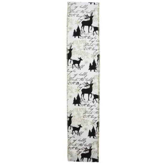 Northlight White and Black Playful Reindeer Christmas Wired Craft Ribbon 2.5" x 10 Yards {3}