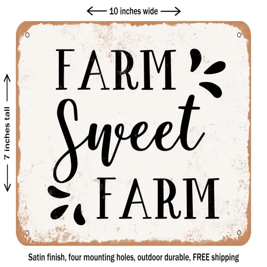 DECORATIVE METAL SIGN - Farm Sweet Farm2 - 2 - Vintage Rusty Look {1}