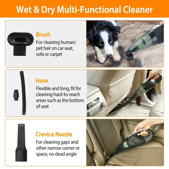 Car Vacuum Cleaner - Cordless Handheld with 4800PA Suction- Wet and Dry Use with 3 Accessories and Filter {2}