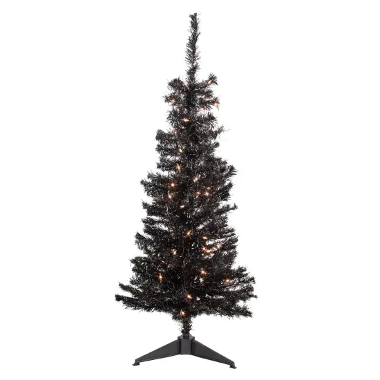 Northlight 4' Pre-Lit Black Artificial Tinsel Christmas Tree, Clear Lights {1}