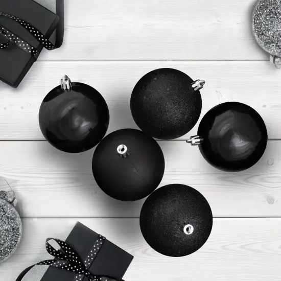 Northlight Shatterproof 4-Finish Christmas Ball Ornaments - 4" (100mm) - Black - 12ct {3}
