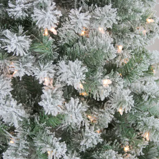 Northlight 7.5' Pre-Lit Full Winema Pine Flocked Artificial Christmas Tree - Clear Lights Green {3}