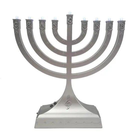 Rite Lite 7.25" LED Lighted Silver Metallic Dancing Lights Musical Hanukkah Menorah {1}