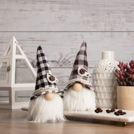 Northlight 8.25" Black and White Buffalo Plaid Coffee Gnome {3}
