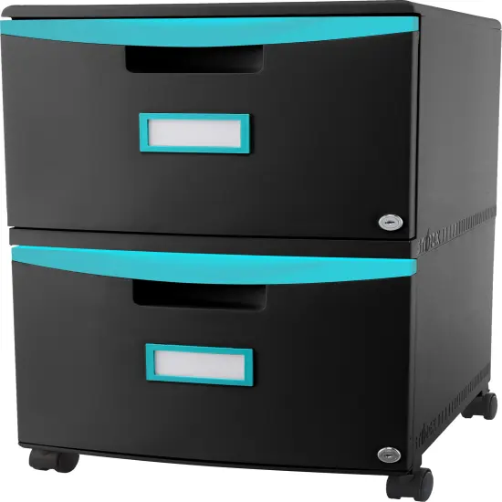 Storex 2-Drawer Filing Cabinet, Letter/Legal, Black/Teal {1}
