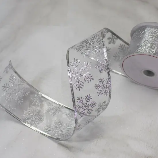 Northlight Sheer Silver Snowflake Christmas Wired Craft Ribbon 2.5" x 10 Yards {3}