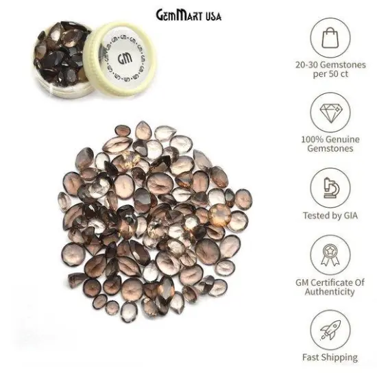 Smoky Topaz Gemstone, 100% Natural Faceted Loose Gems, November Birthstone, 6-12mm, 50 Carats, GemMartUSA (ST-60001-50) {1}