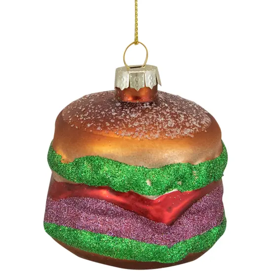 Northlight 2.25" Brown, Green, and Red Glass Hamburger Christmas Ornament {1}