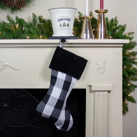 Northlight 20" White and Black Buffalo Plaid Christmas Stocking with Cuff {3}