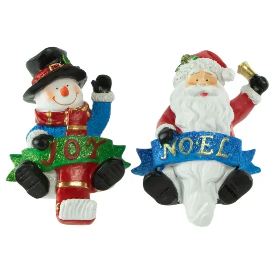 Northlight Santa "Noel" and Snowman "Joy" Glitter Christmas Stocking Holders - 5" - Set of 2 Red {1}