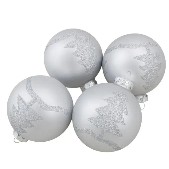 Northlight Set of 4 Silver Glass Ball Christmas Ornaments 3.25" (80mm) {1}
