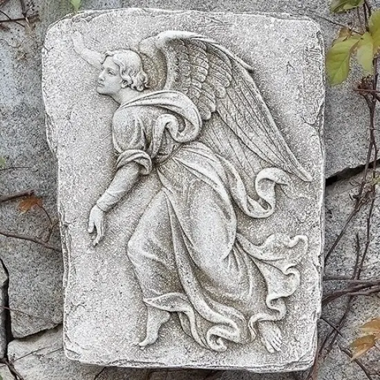 Roman 15" Gray Left Facing Angel Outdoor Garden Wall Plaque {1}