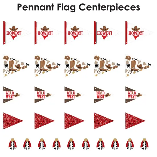 Big Dot of Happiness Western Hoedown - Triangle Wild West Cowboy Party Photo Props - Pennant Flag Centerpieces - Set of 20 {7}