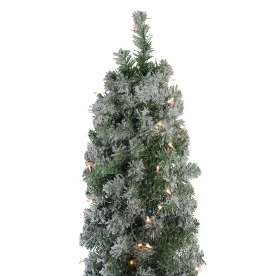 Northlight 6' Pre-Lit Pencil Flocked Green Pine Artificial Christmas Tree - Clear Lights {3}