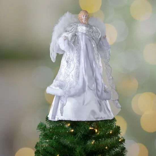 Northlight 18" Lighted White and Silver Angel in a Dress Christmas Tree Topper - Warm White Lights {3}