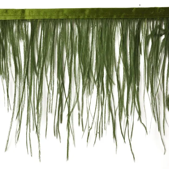 Belagio Ostrich Feather Trim, 6" Wide, Olive {1}