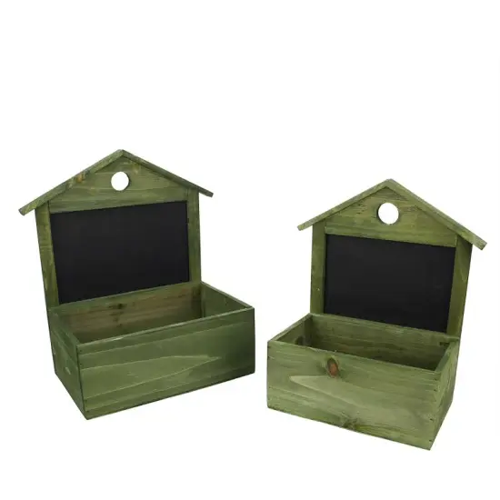 CC Christmas Decor Set of 2 Decorative Wooden Green Rectangular Christmas Boxes with Chalkboard Accent 12-13.25" {1}