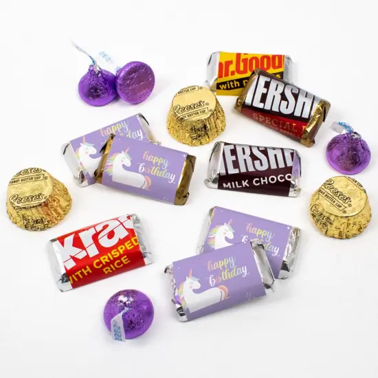 200 pcs Unicorn Kid's Birthday Candy Party Favors Hershey's Chocolate Kit (3 lb, Approx. 200 Pcs) - By Just Candy {1}