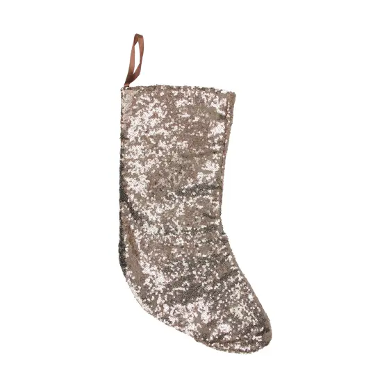 Northlight 17.5" Beige Paillette Sequins Hanging Christmas Stocking {1}