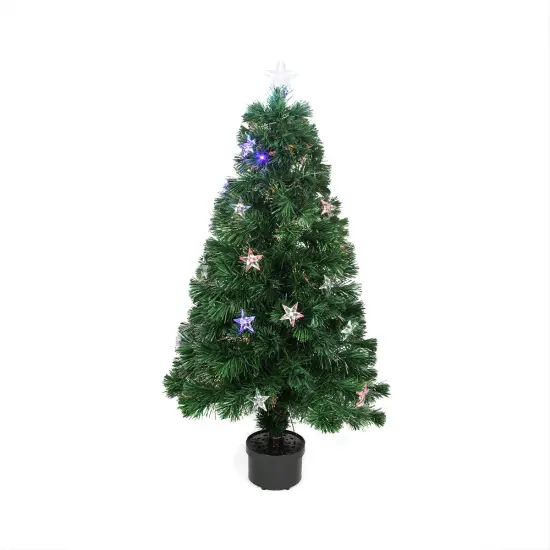 Northlight 4' Pre-Lit LED Fiber Optic Artificial Christmas Tree with Stars - Multi Color Lights Green {3}