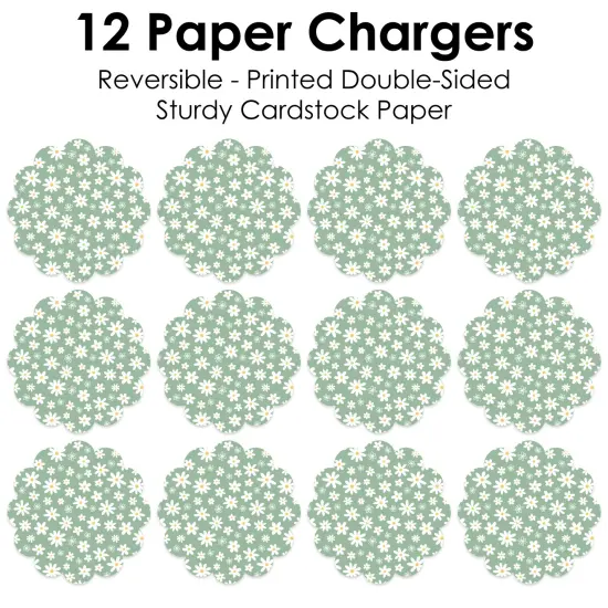 Big Dot of Happiness Sage Green Daisy Flowers - Floral Party Round Table Decorations - Paper Chargers - Place Setting For 12 {7}