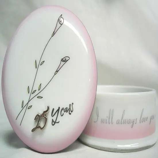 Roman 4.5" Pink and White 25th Wedding Anniversary Keepsake Box {1}