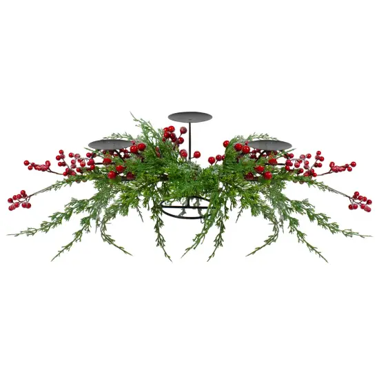 Northlight Frosted Berry and Foliage Triple Candle Holder Christmas Decoration - 32" Red {1}