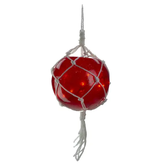 Barcana Macrame-Style Lighted Sphere Christmas Decoration - 11.5" - Red - Warm White - White Wire {1}
