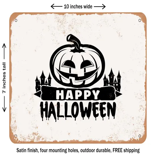 DECORATIVE METAL SIGN - Happy Halloween - 8 - Vintage Rusty Look {2}