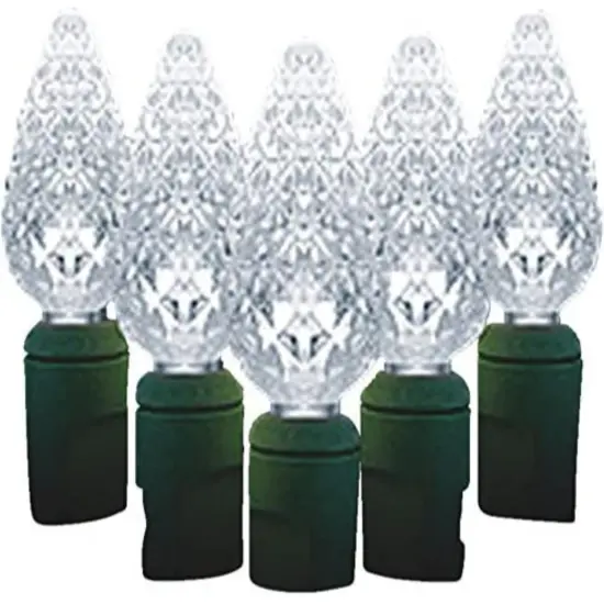 Hofert LED Faceted C6 Twinkling Christmas Lights - Pure White - 23.5 ft Green Wire - 70ct {3}