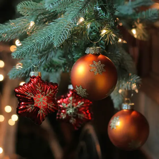 Northlight Shiny Glass Star and Ball Christmas Ornaments - 4.25" - Red and Amber Orange - 4ct {3}